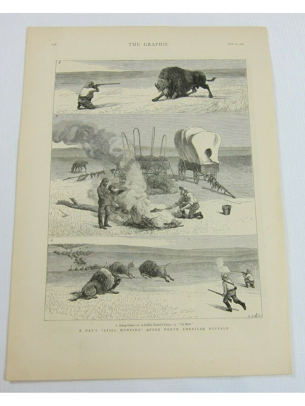 Antique 1877 Print A Days Still Hunting After North American Buffalo The Graphic